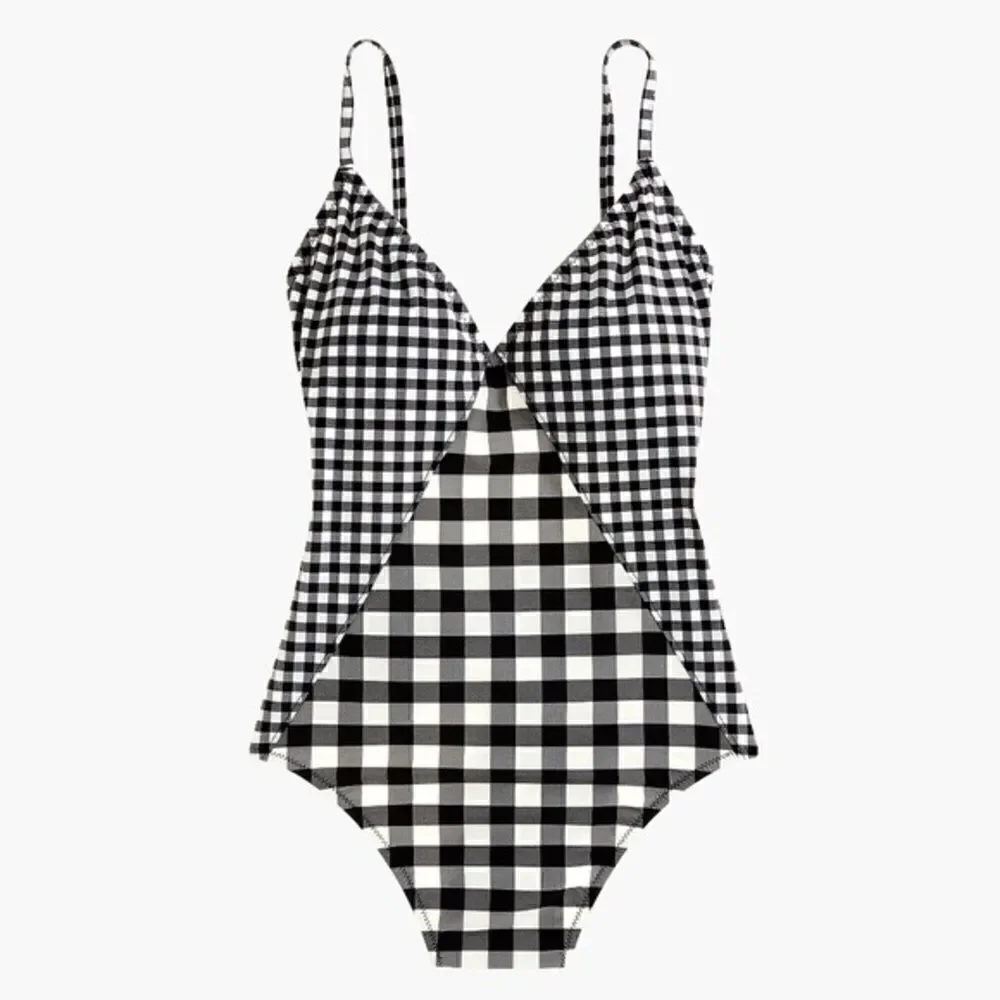 J. Crew V-Neck One-Piece Swimsuit in Gingham